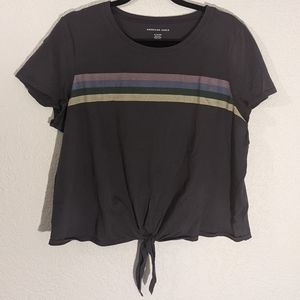 American Eagle Retro Striped Tie Cropped Tee